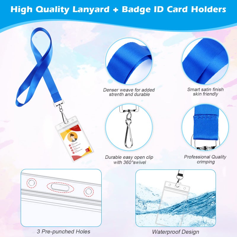 Maileto 32 Pack Cruise Lanyard with Waterproof ID Card Holder  Colorful Solid Color Durable Lanyard with Badge ID Holder for Badge Card and Carnival Sail (Assorted Rainbow 8 Colors) - Image 2